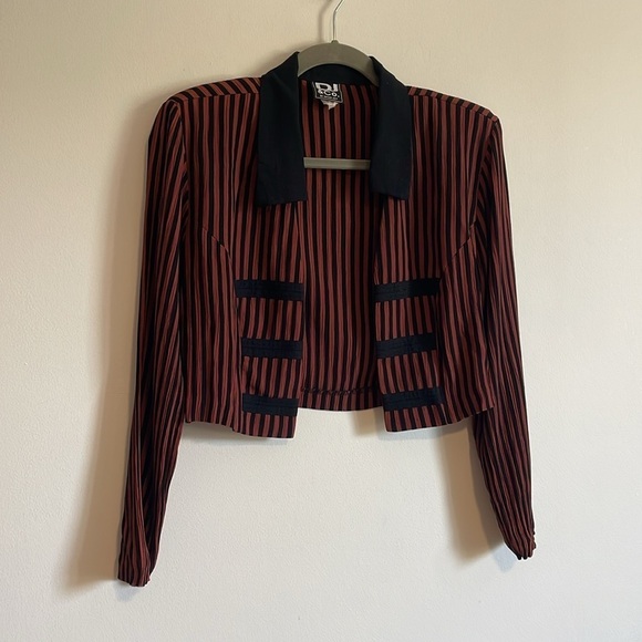 VTG Striped Jacket 10 90s Emo Dawn Joy 10 Rust Black Vertical Grunge Alt Goth - Picture 16 of 16